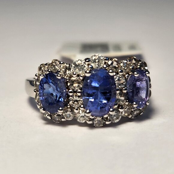 VTG WT 1.65ctw Genuine Natural BLUE Tanzanite Trilogy Ring Size 7 Lopez - Picture 2 of 16
